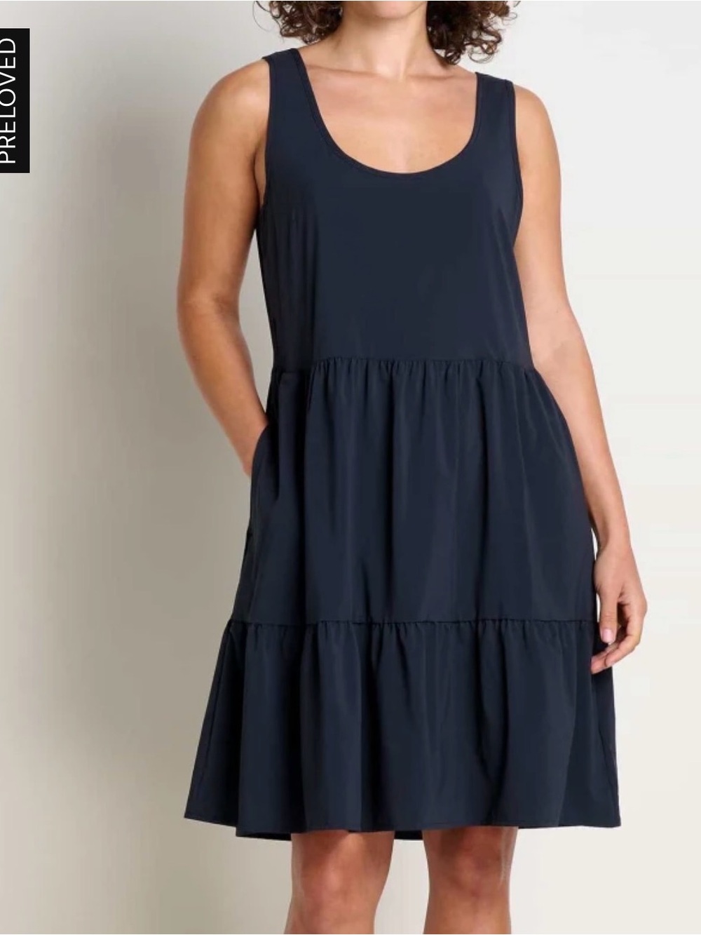 Toad&Co black Scoop Tiered Sleeveless Mini Dress Size Medium